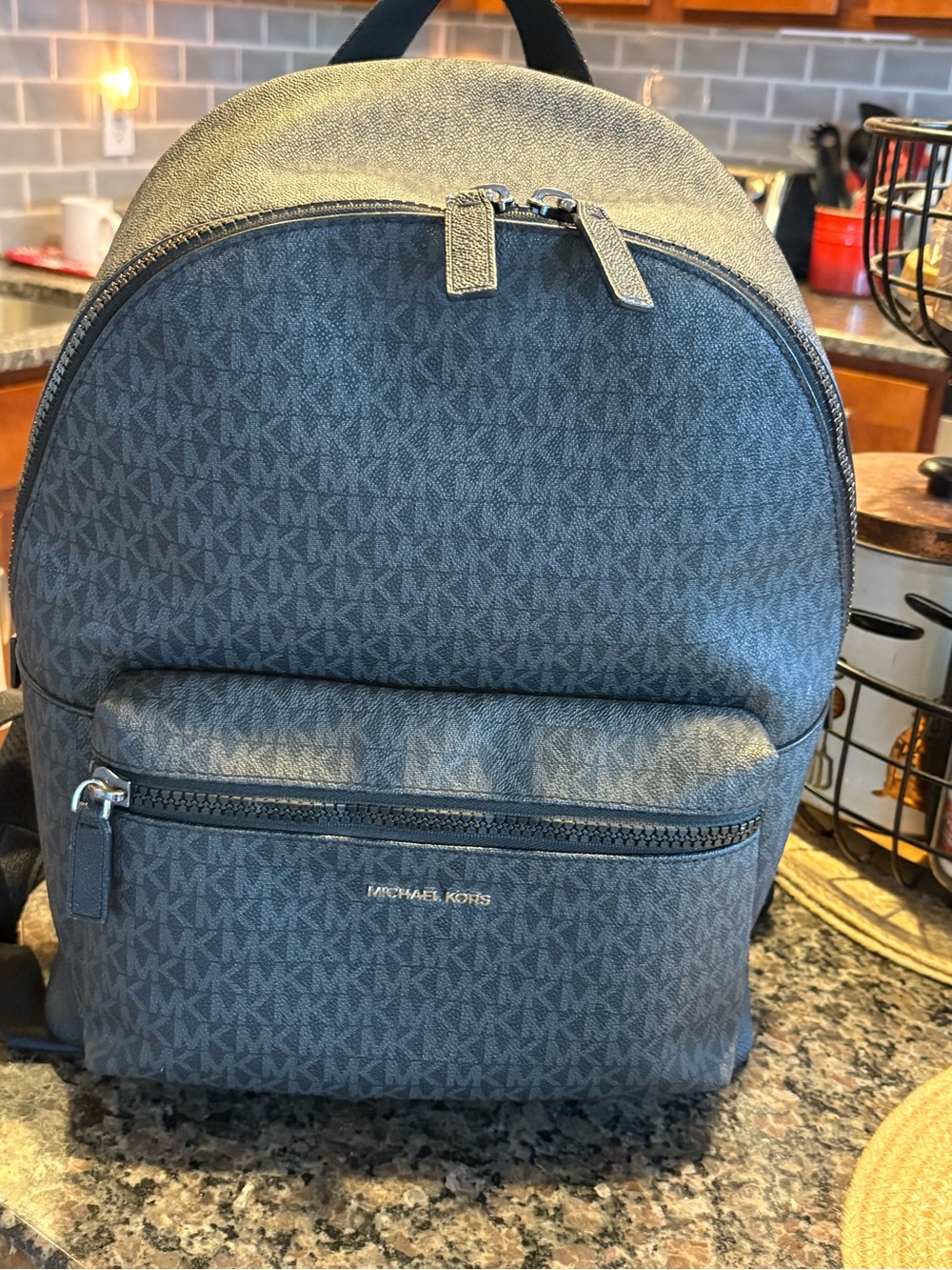 Michael Kors Gray and Black MK Logo Backpack